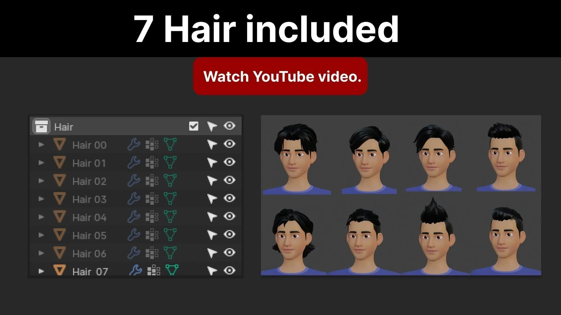 Customizable Man Cartoon Low-poly - 7 hair choices